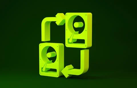 Yellow A fixed data storage device hard disk with arrows, data copy icon isol Stock Illustration