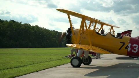Yellow Fixed Wing Propeller Airplane Taking Off Stock Footage 161913837