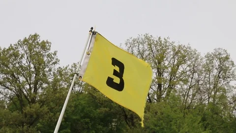 Yellow flag with number three Stock Footage 85579248