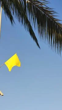 Yellow flags on a pole, blue sky, symbol of solidarity with the hostages Stock Photos