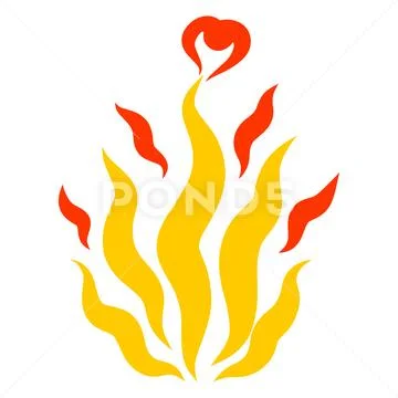 Yellow flame and red heart, warmth, light and love Stock Illustration