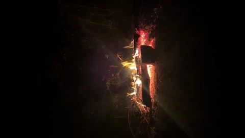 Yellow flames on black background. Strong fire on black background. Beautiful Stock Footage 312750339