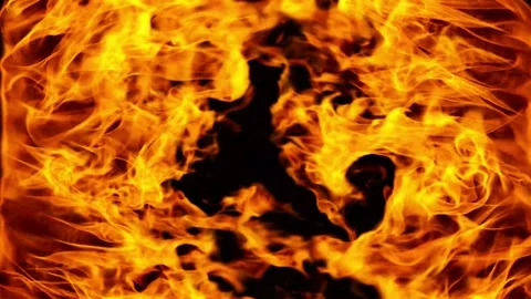 Yellow flames on both sides on a black background. 3d illustration. Stock Footage 251935736