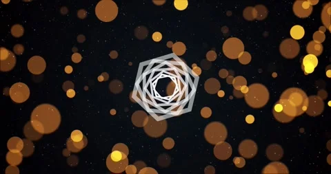 Yellow flare passing white hex spiral starting bands turning and bokeh drifting Stock Footage 329812436