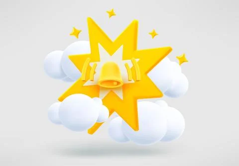 Yellow flash and ringing bell. announcement concept. 3d vector illustration イラスト素材