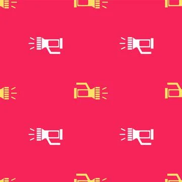 Yellow Flashlight for diver icon isolated seamless pattern on red background 스톡 일러스트