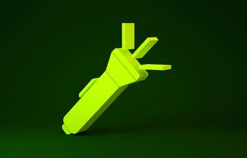 Yellow Flashlight icon isolated on green background. Minimalism concept. 3d i 스톡 일러스트