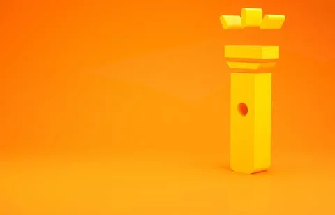 Yellow Flashlight icon isolated on orange background. Minimalism concept. 3d  Stock Illustration