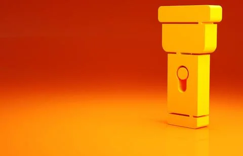 Yellow Flashlight icon isolated on orange background. Minimalism concept. 3d  Stock Illustration