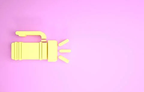 Yellow Flashlight icon isolated on pink background. Tourist flashlight handle Illustration
