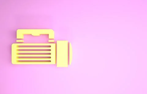 Yellow Flashlight icon isolated on pink background. Tourist flashlight handle Stock Illustration