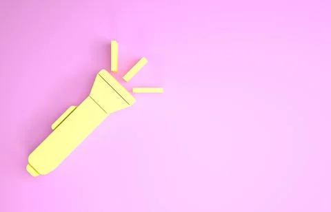 Yellow Flashlight icon isolated on pink background. Minimalism concept. 3d il Stock Illustration
