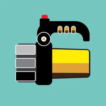 Yellow flashlight in vector flat style on light-blue background Stock Illustration