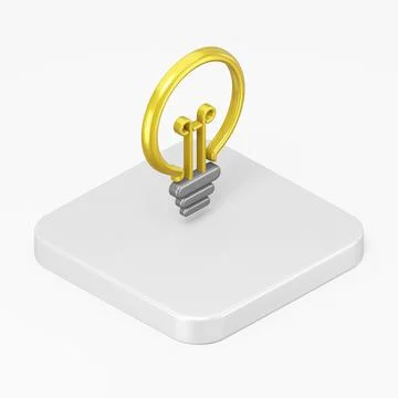 Yellow flat light bulb icon. 3d rendering square button key isometric view, i Illustrazione stock