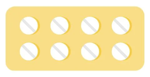 Yellow flat packaging of round pills vector icon flat isolated Stock Illustration
