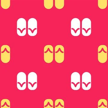 Yellow Flip flops icon isolated seamless pattern on red background. Beach Stock Illustration