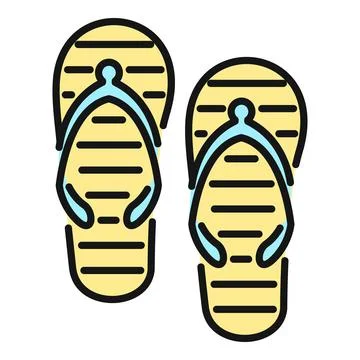 Yellow flip flops icon representing summer vacation travel イラスト素材