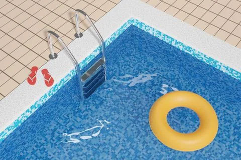 Yellow float floating in a pool. Summer concept. 3d illustration. Stock Illustration