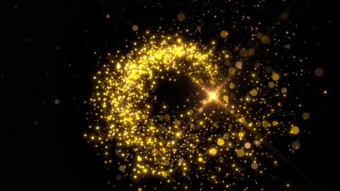 Yellow floating gold light particles trail Stock Footage 233495956