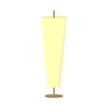 Yellow floor lamp with a conical shape on a wooden base. A modern lamp for a Stock Illustration
