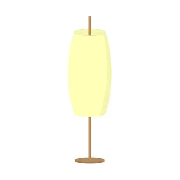 Yellow floor lamp of convex shape on a wooden base. A lamp for a bedroom, living Stock Illustration