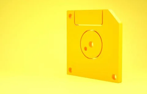 Yellow Floppy disk for computer data storage icon isolated on yellow backgrou Illustrazione stock