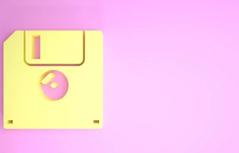 Yellow Floppy disk for computer data storage icon isolated on pink background 스톡 일러스트