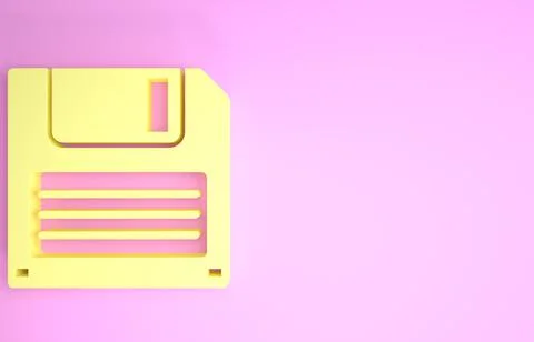 Yellow Floppy disk for computer data storage icon isolated on pink background Stock Illustration