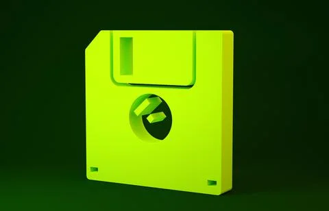 Yellow Floppy disk for computer data storage icon isolated on green backgroun Stock Illustration