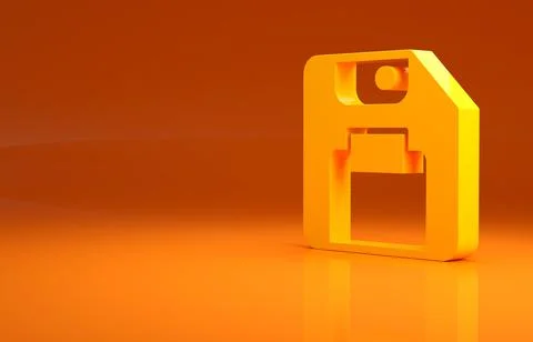 Yellow Floppy disk for computer data storage icon isolated on orange background 스톡 일러스트