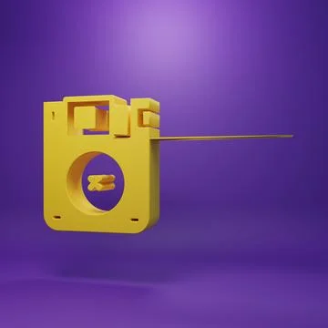Yellow Floppy disk for computer data storage icon isolated on purple backgr.. Stock Photos
