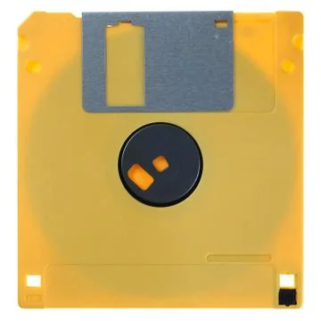 Yellow floppy disk isolated on white Foto stock
