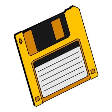 Yellow floppy disk in pixel art style with 3D effect. Retro computer storage Stock Illustration