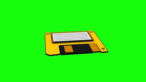Yellow floppy disk rotating 3d loop animation on green screen Stock Footage 317693045