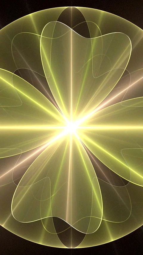 Yellow floral glowing swirling pattern of curved waves and rays Video stock 338410886