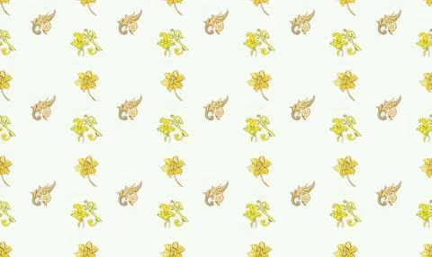 Yellow floral pattern with stylized deer and leaves Stock Illustration