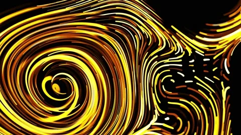 Yellow flow of particles forms curled glow lines or light streaks like glow Stock Footage 140211961