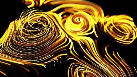 Yellow flow of particles forms curled glow lines or light streaks like glow Stock Footage 140212063