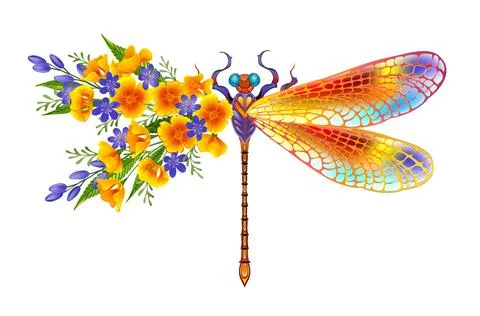 Yellow flower dragonfly Stock Illustration
