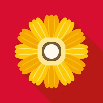 Yellow flower flat design icon on red background Stock Illustration