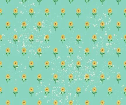 Yellow flower pattern pastel light green background seamless, yellow flowers Stock Illustration