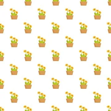 Yellow flowers in pots seamless pattern background 스톡 일러스트