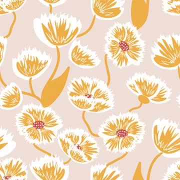 Yellow flowers seamless vector pattern Stock Illustration