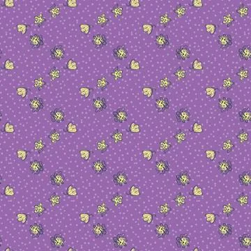Yellow flowers seamless vector pattern on purple Stock Illustration