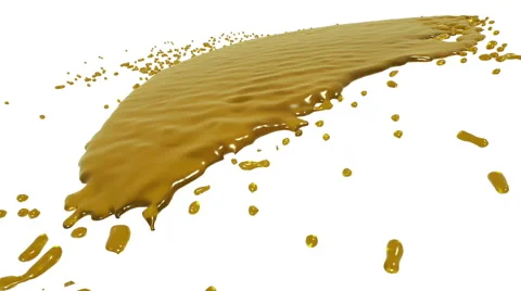 Yellow fluid flow hits a surface. syrup Stock Footage