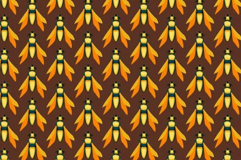 Yellow fly pattern on brown. Insects bright background Stock Illustration