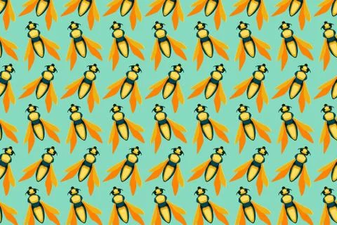 Yellow fly pattern on green. Insects bright background Stock Illustration