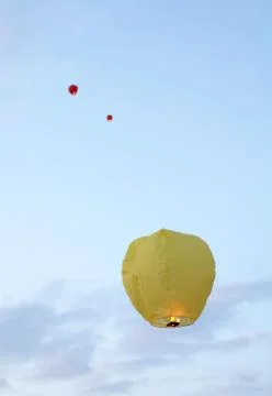 Yellow flying latern Stock Photos