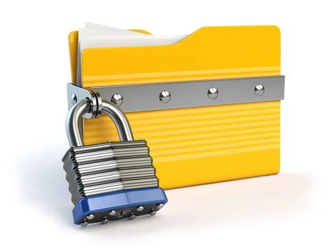 Yellow folder and lock. Data and privacy security concept. Information pro... Stock Photos