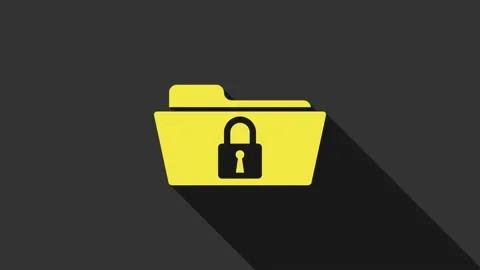 Yellow Folder and lock icon isolated on grey background. Closed folder and Video stock 147693885